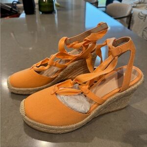 Stuart Weitzman Orange Espadrille Wedge Sandals